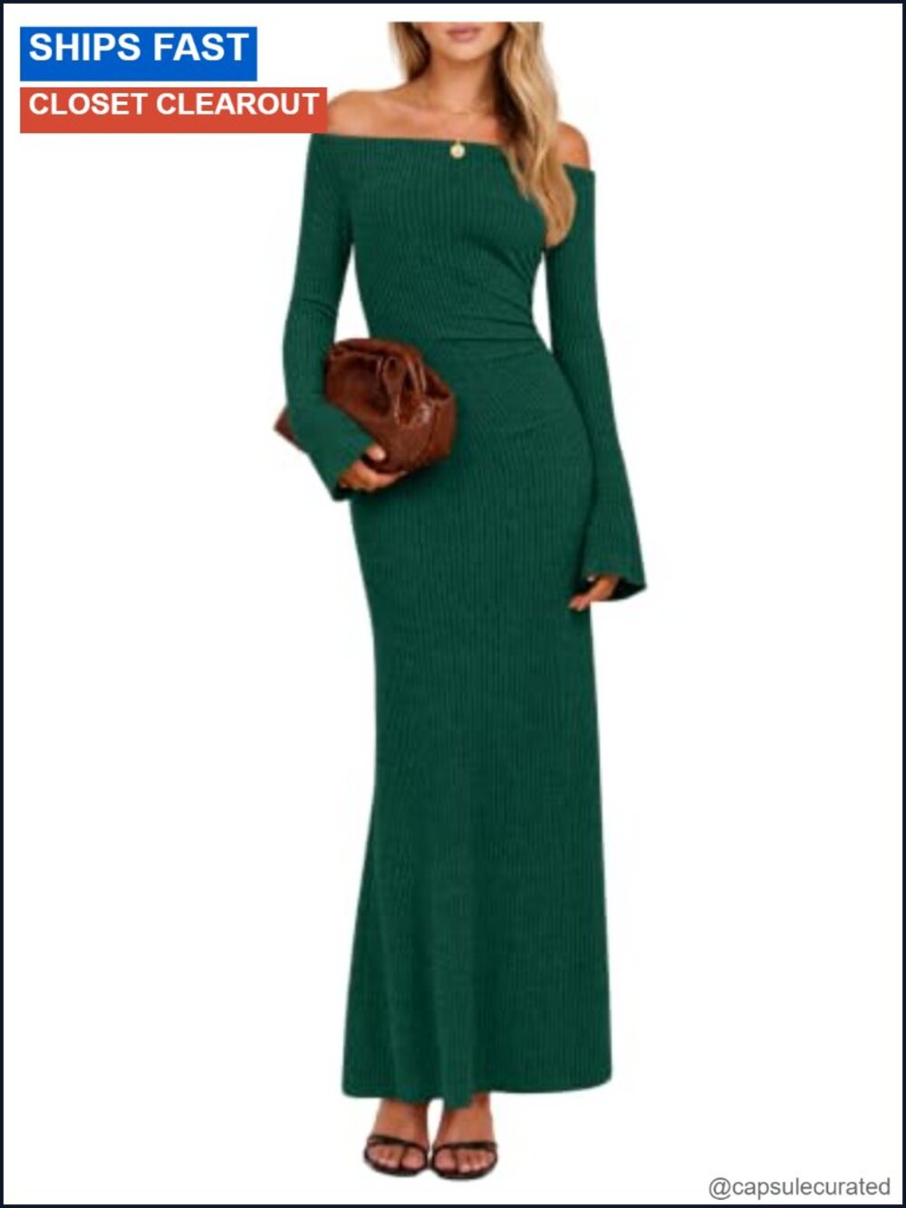Off Shoulder Ruched Bodycon Knit Maxi Dress Long Sleeve Mermaid